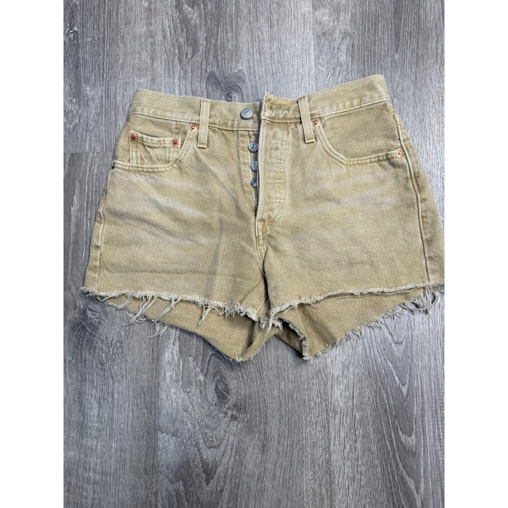 Levis Premium 501 Original Cutoff Denim Shorts Tan Khaki Button Fly 100% Cotton